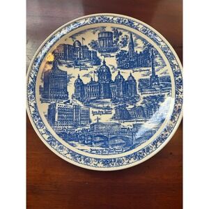 Vernon Kilns Des Moines, Iowa Blue‎ & White Souvenir Plate Designed for Younkers